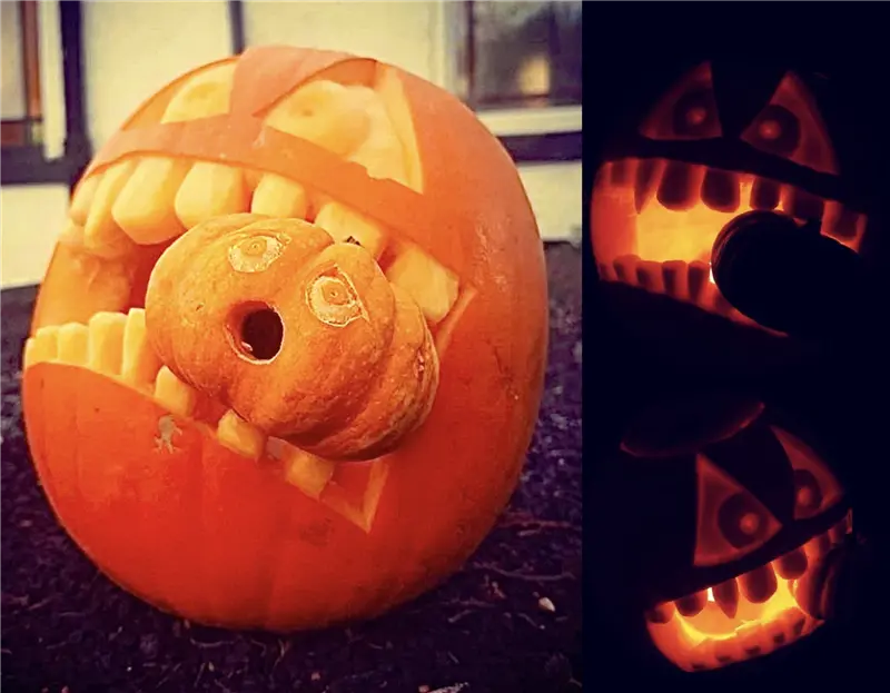 carved pumpkin with small pumpkin