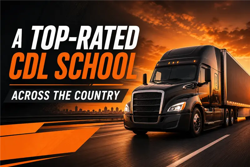 CDL school truck sunset road