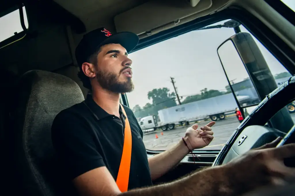cdl student driving semi truck