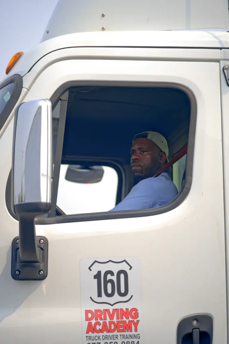 cdl student in truck cab