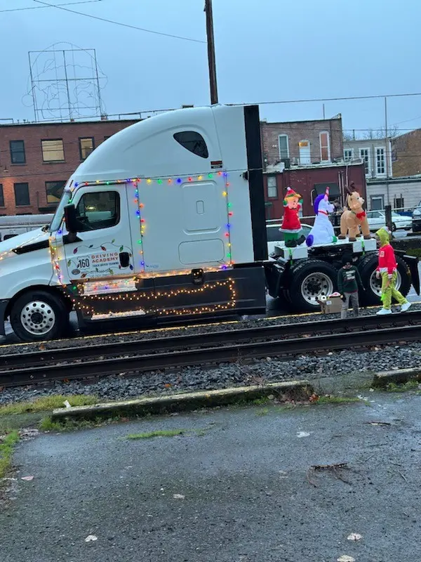 decorated truck with holiday figures
