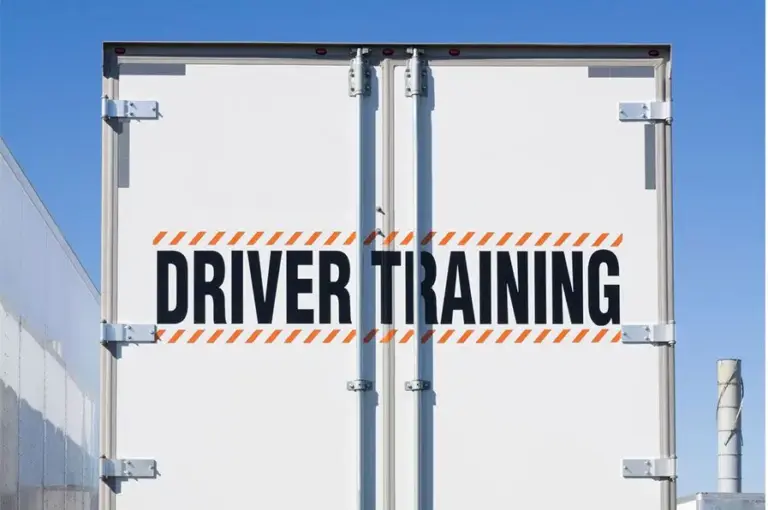 Truck rear with driver training text
