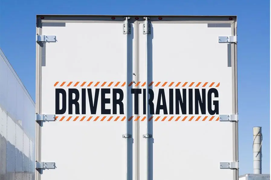 Truck rear with driver training text
