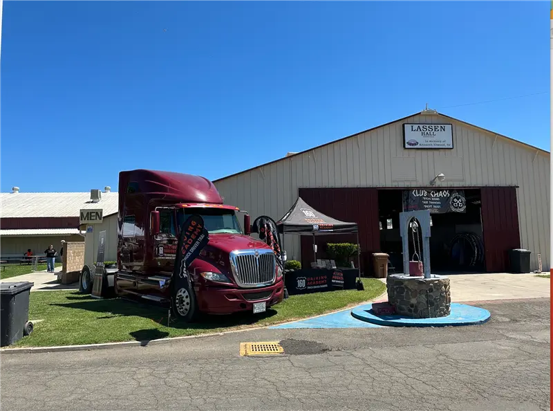 red truck and building exterior