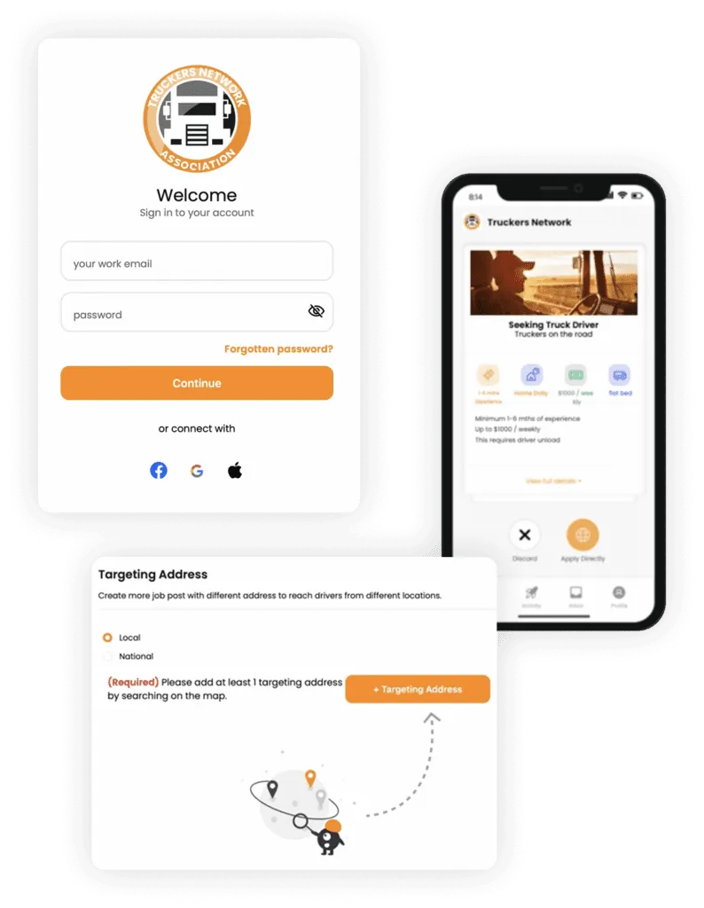 truck driver job application interface