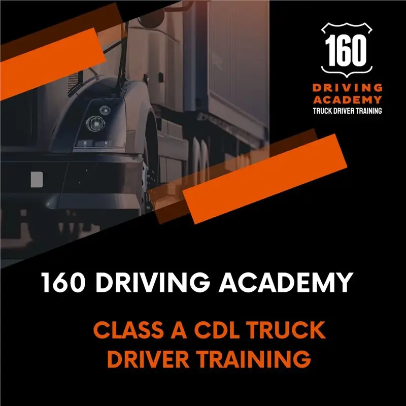 Truck approaching, promoting 160 Driving Academy training