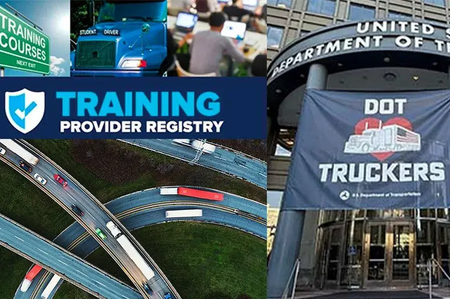 Collage showcasing truck driver training and road logistics