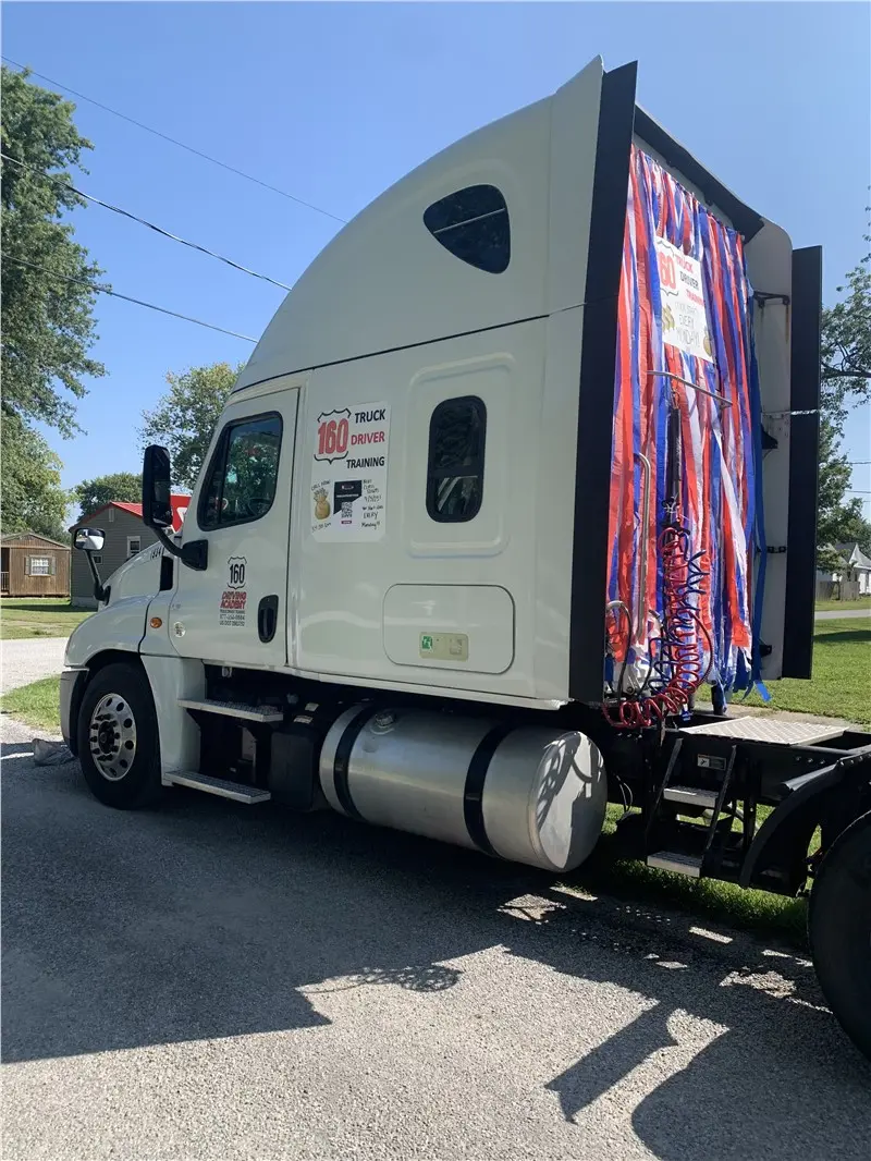 Driver training truck with rear doors closed