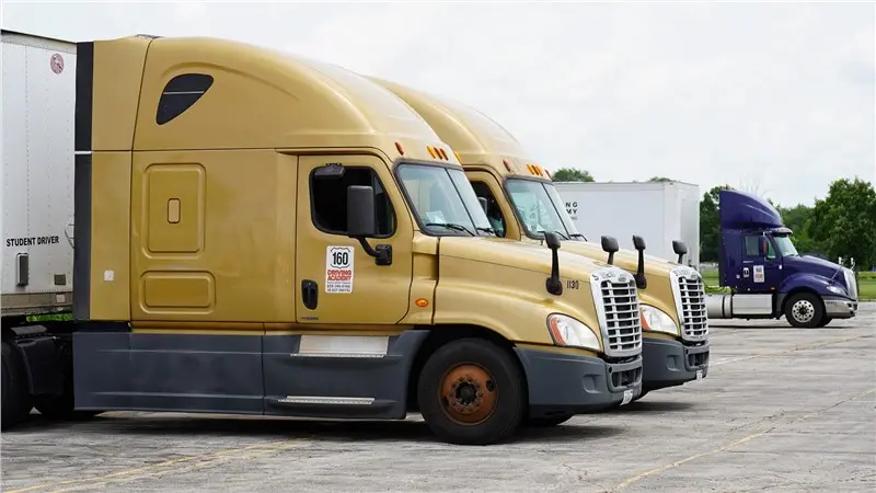 Trucks lined up in a parking lot